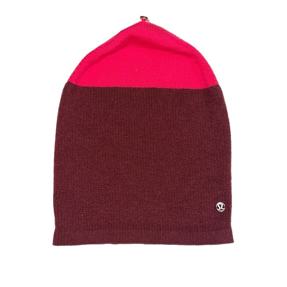 Lululemon Burgundy Pink Two Tone Colorblock Merino Wool Knit Beanie OS unisex